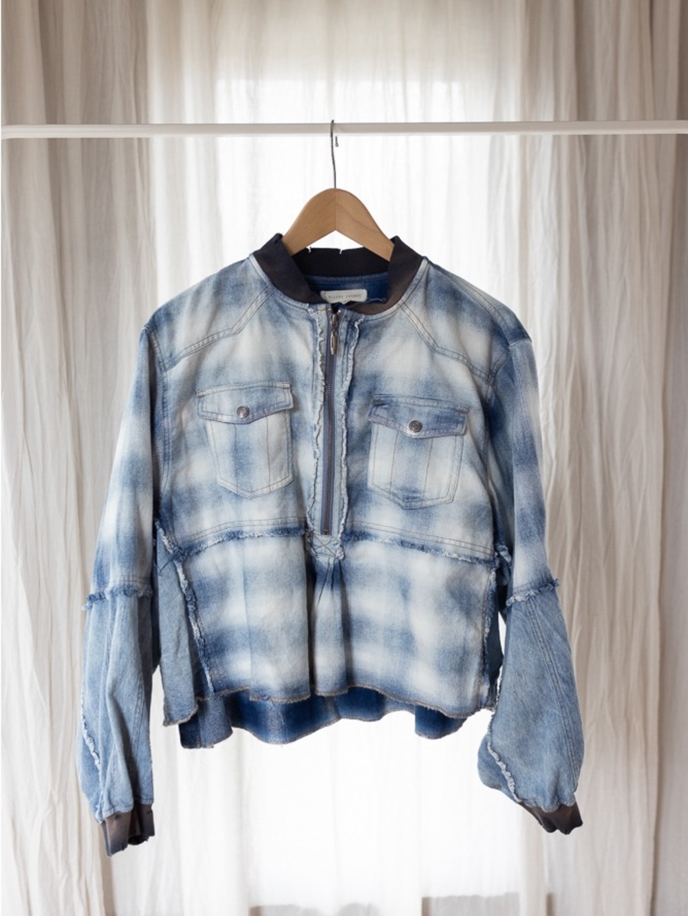 Gilded Intent Faded Blue Washed Denim Bomber Jacket